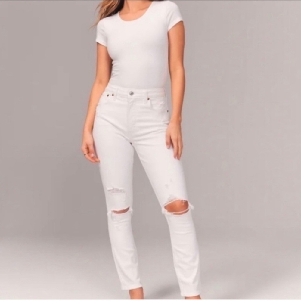Abercrombie & Fitch | Curve Love High Rise Skinny White Distressed Jeans 25